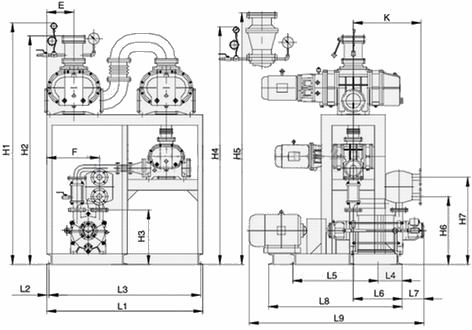 JZJS型羅茨水環真空泵機組安裝尺寸圖示